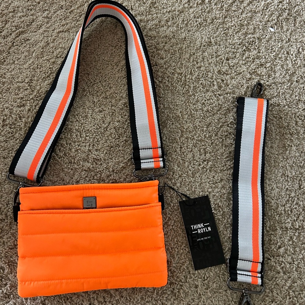 THINK ROYLN Orange Quilted Bag with Striped Strap